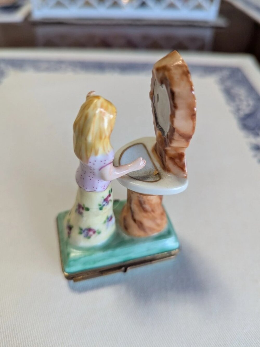 Hand-Painted Ceramic Girl at Vanity Figurine in Pastel Colors
